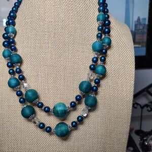 Vintage stone blue beads with wood accents